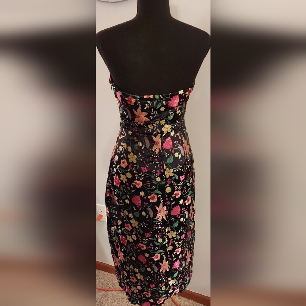 Lulu's Black Strapless Floral Midi Dress with Pink, Yellow & Green Accents - Picture 2 of 9